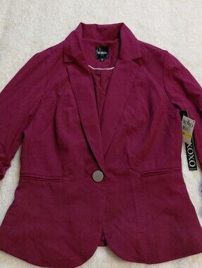 XOXO Burgundy Ruched Sleeve Blazer Women's Size M NWT